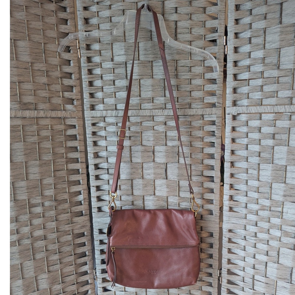 Margot Crossbody Bag Brown‎ Leather Foldover Adjustable Strap Boho Festival Chic